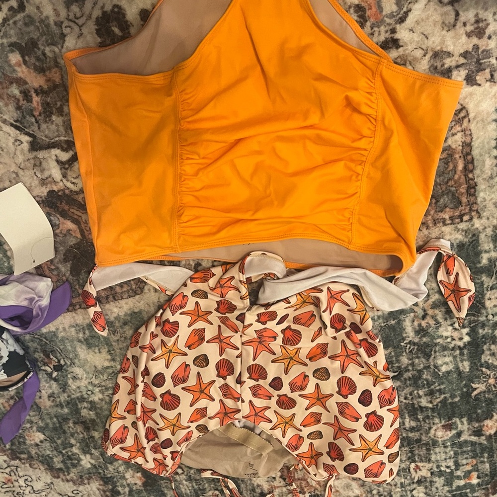 Orange and Seashell Print Bikini Set